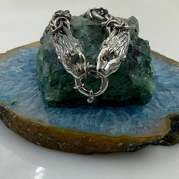 Ross ¥ Simon Jewelry - Vtg. Ross ¥ Simons Sterling Silver Two Lion Heads 7 1/2” Bracelet